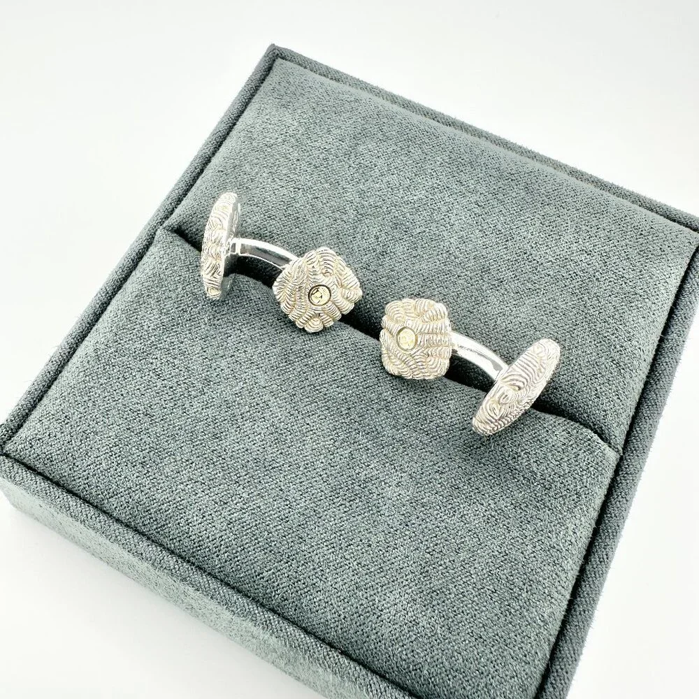 David Yurman Sea Coral Cufflinks w/ Sterling Silver & 18K Yellow Gold - RARE